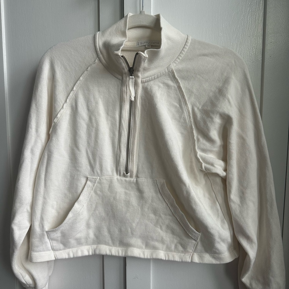 Z Supply Ivory Half-Zip Cropped Sweatshirt